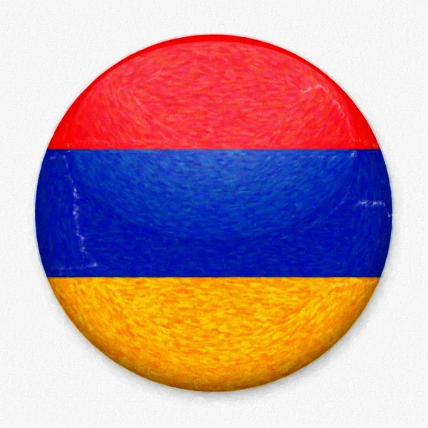 Akvarell-flaggan av Armenien i form av en rund knapp med en ljus bländning och en skugga. — Stockfoto