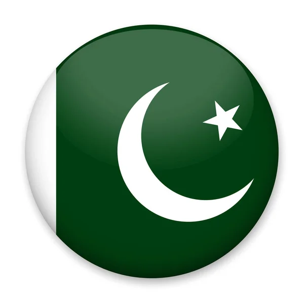 Flagge Pakistans in Form eines runden Knopfes mit leichtem Schein und Schatten. — Stockvektor