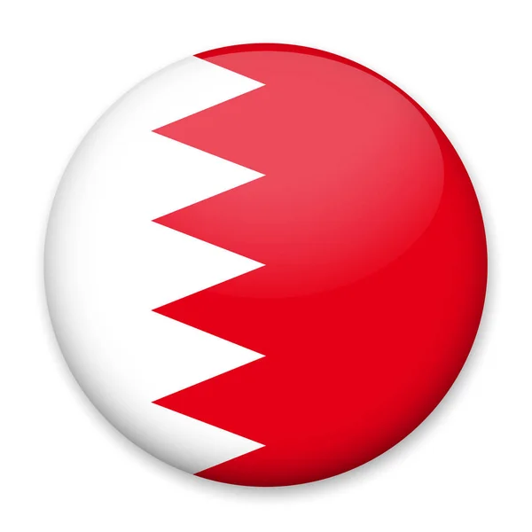 Bandera de Bahréin en forma de botón redondo con un resplandor luminoso y una sombra . — Archivo Imágenes Vectoriales