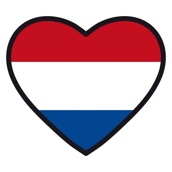 Niederländische Flagge in Herzform mit kontrastierender Kontur, Symbol der Liebe zu seinem Land, Patriotismus, Symbol für den Unabhängigkeitstag. — Stockvektor