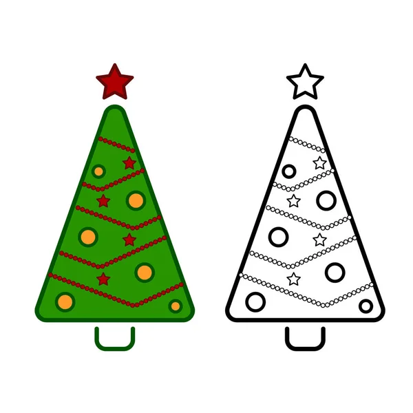 Christmas tree, vector line icons on a white background, colorin — Stock Vector