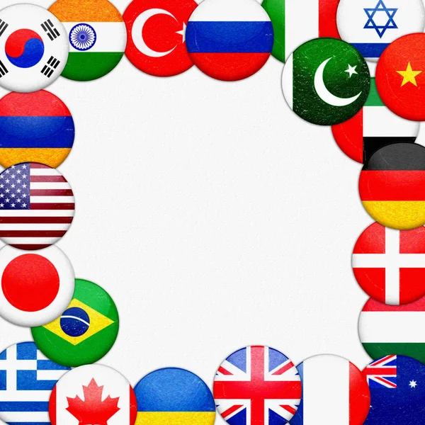 Flaggen der Welt, abstrakter Aquarellrahmen isoliert auf weißem Hintergrund. Tourismus, Bildung, politisches Plakat. — Stockfoto