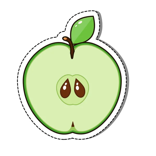 Pegatina de manzana verde aislada sobre un fondo blanco, ilustración vectorial . — Vector de stock