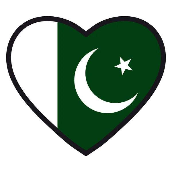 Vlajka Pákistánu ve tvaru srdce s kontrastní obrys — Stockový vektor
