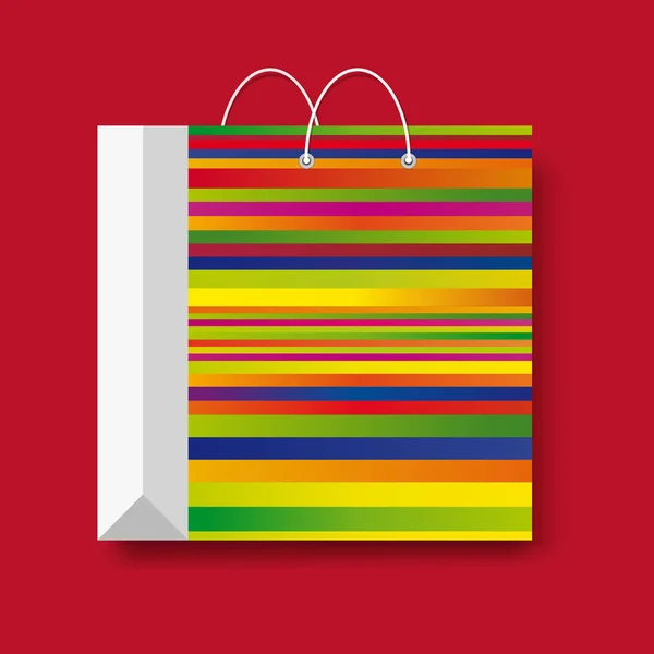 Bolsa de papel de compras, símbolo de compra vectorial aislado sobre un fondo rojo . — Vector de stock