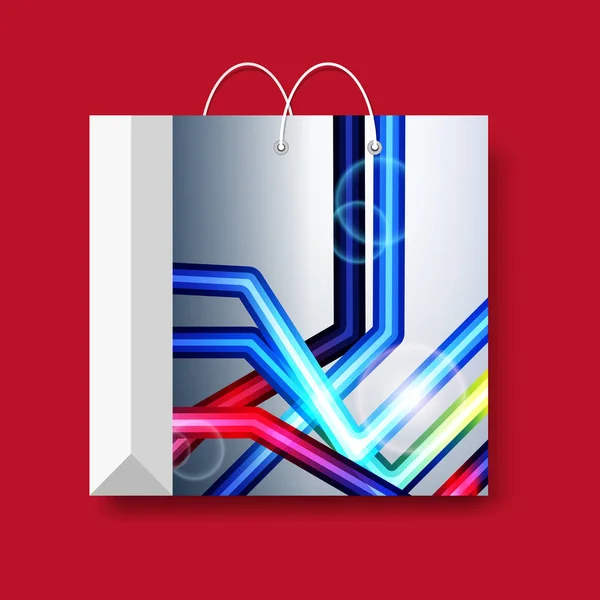 Bolsa de papel de compras, símbolo de compra vectorial aislado sobre un fondo rojo . — Vector de stock