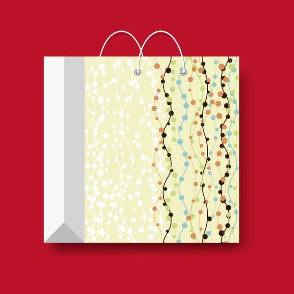 Bolsa de papel de compras, símbolo de compra vectorial aislado sobre un fondo rojo . — Vector de stock