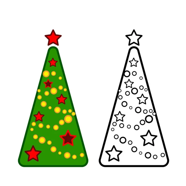 Christmas tree, vector line icons on a white background, colorin — Stock Vector