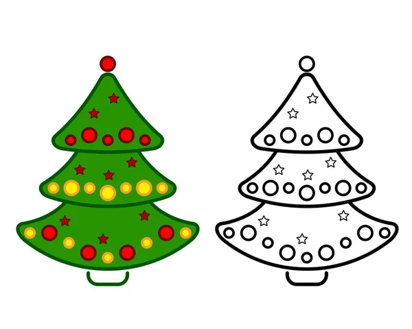 Árvore de Natal, ícones de linha vetorial em um fundo branco, colorin — Vetor de Stock