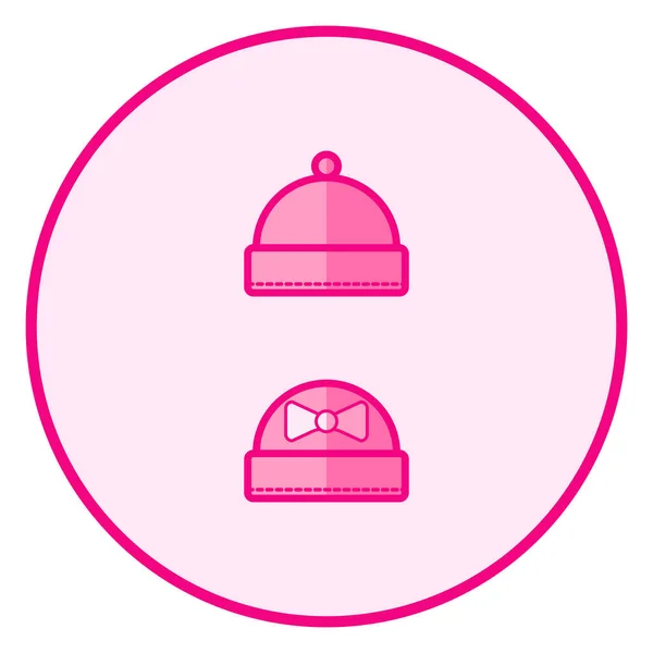 Klobouky. Růžové dětské ikona na bílém pozadí, linie umění design. — Stockový vektor