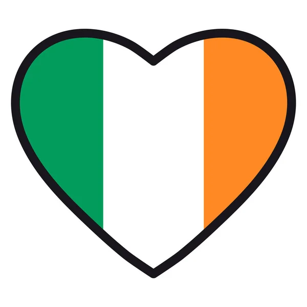 Irská vlajka ve tvaru srdce s kontrastní obrys, — Stockový vektor