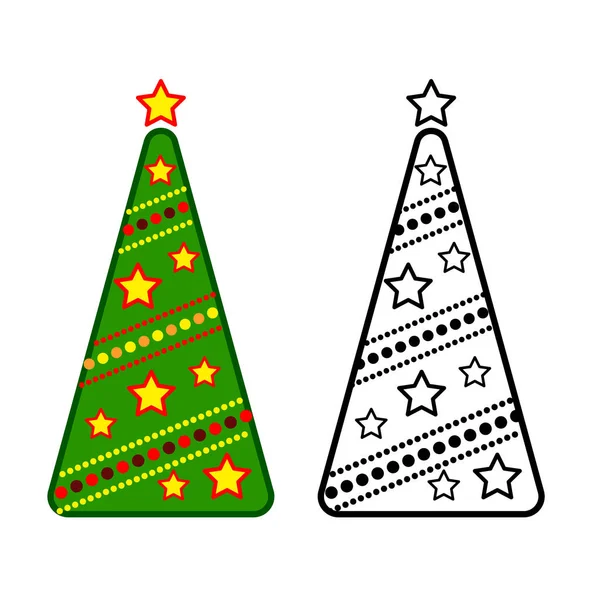 Christmas tree, vector line icons on a white background, coloring. — Stock Vector