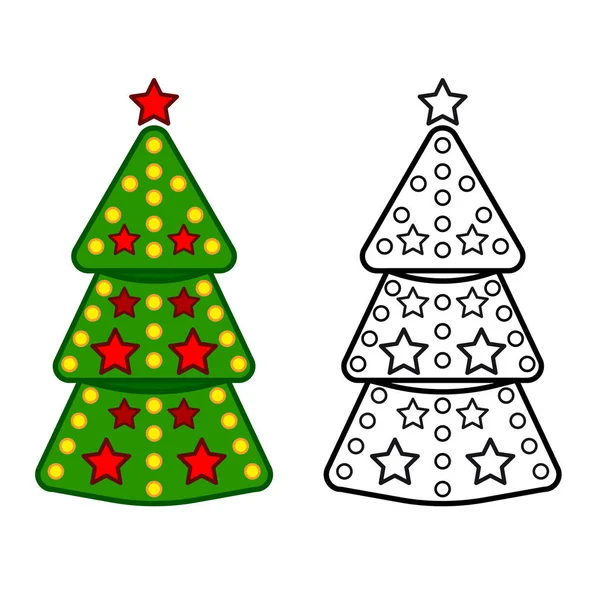 Christmas tree, vector line icons on a white background, colorin — Stock Vector