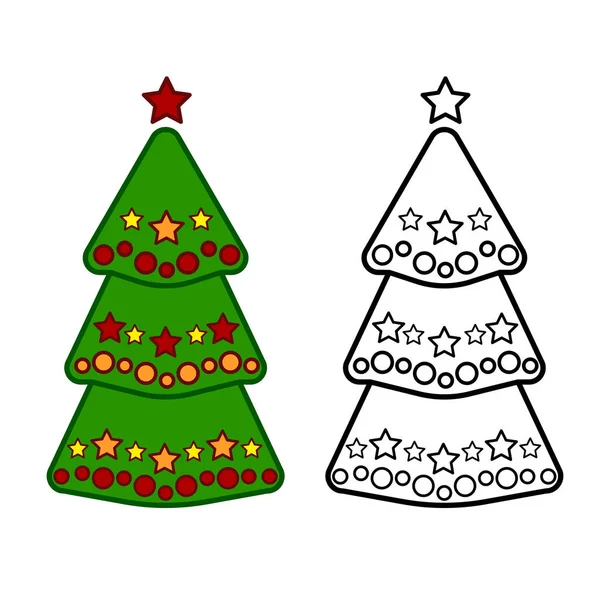 Christmas tree, vector line icons on a white background, colorin — Stock Vector