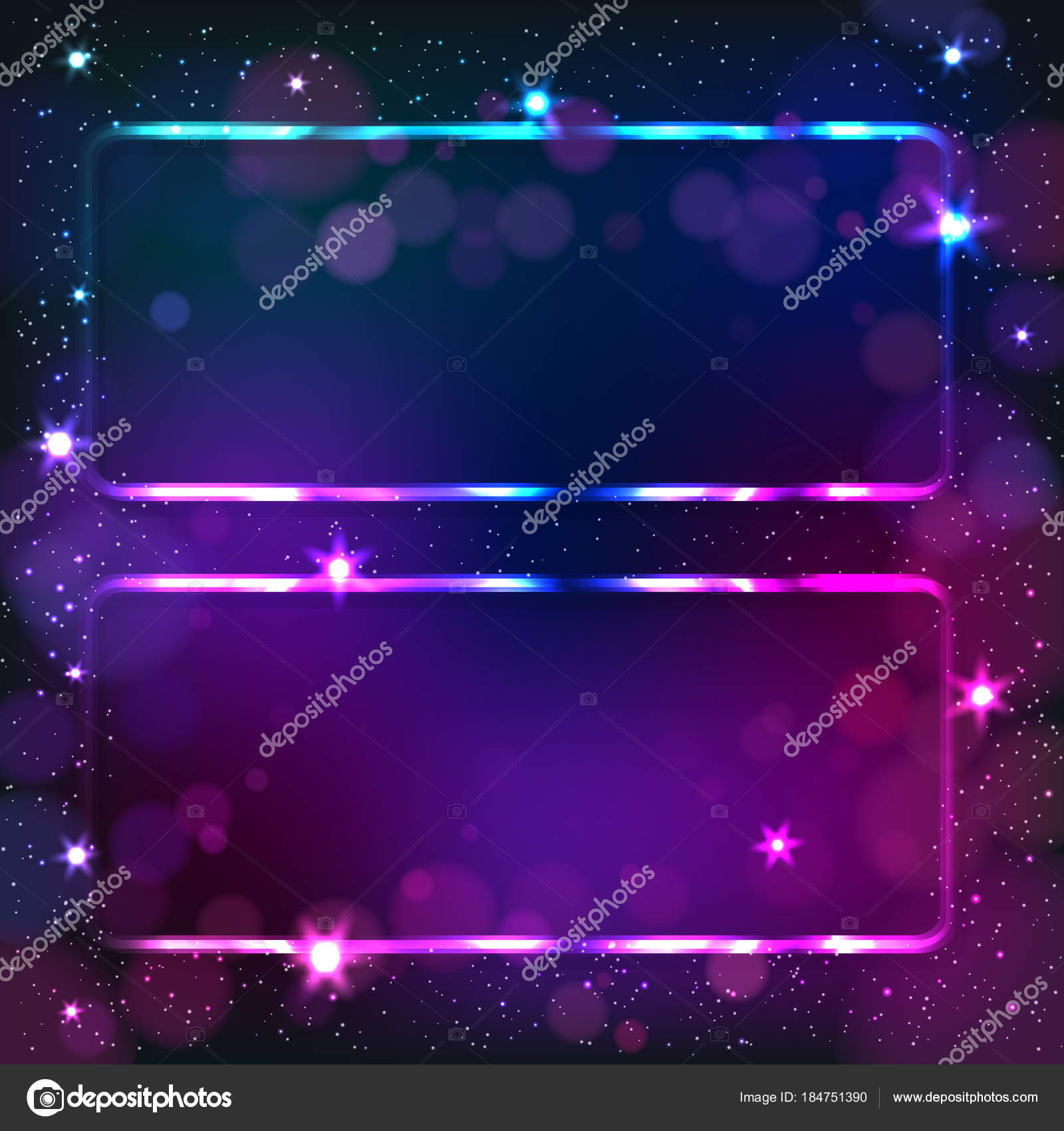 彩色霓虹灯长方形框架在一个黑暗的星背景 抽象例证 图库矢量图像 C Olgayakovenko
