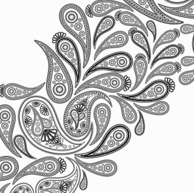 Paisley siyah ve vektör arka plan ile çiçek soyut tasarım deseni, Hint sanat süsleme.