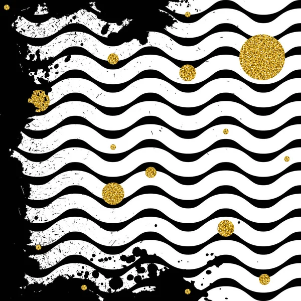 対照的な幾何学的な黒と白の背景に金色の円 — ストックベクタ