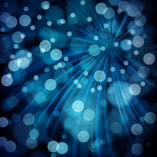 Blauer abstrakter Hintergrund mit Strahlen, Bokeh defokussierte Lichter. — Stockvektor