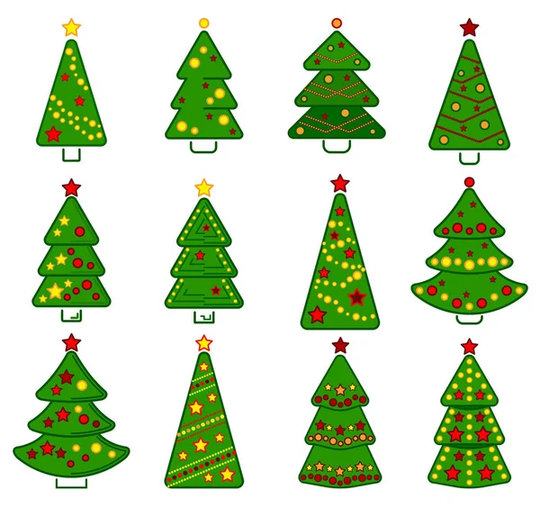 Christmas trees, vector set of colorful icons on a white background. — Stock Vector