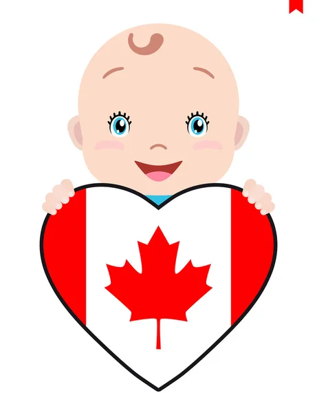 Улыбающееся лицо ребенка, ребенка и флаг Канады в форме сердца . — стоковый вектор
