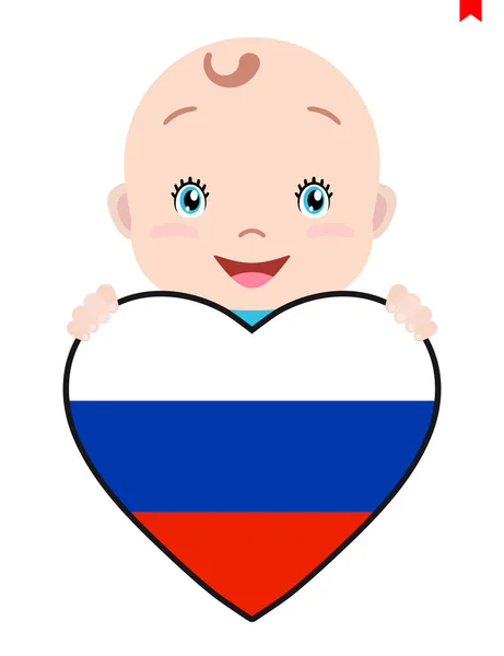 Rosto sorridente de uma criança, um bebê e uma bandeira da Rússia na forma de um coração . — Vetor de Stock