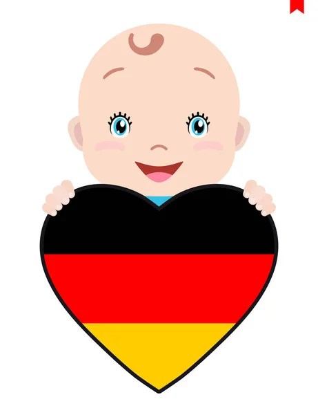 Usmívající se tvář dítěte, dítětem a Německu vlajka ve tvaru srdce. — Stockový vektor