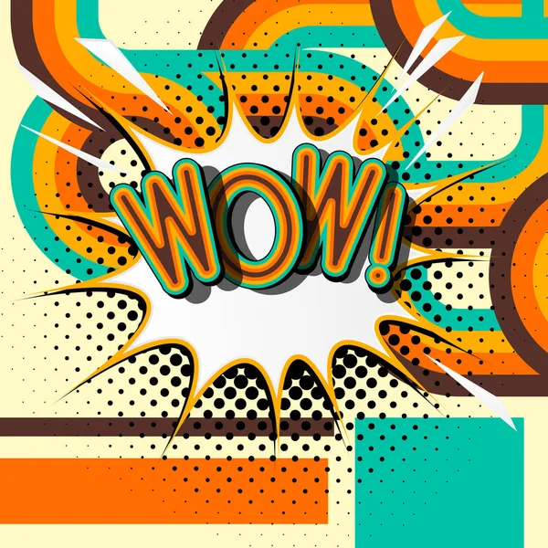 WOW - retro lettering with shadows, halftone pattern on retro poster  background. — Stock Vector