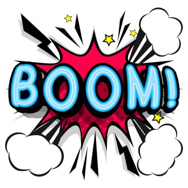 Boom - gölgeler ile yazı retro retro afiş arka plan üzerinde noktalı resim deseni. 