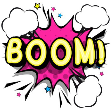 Boom - gölgeler ile yazı retro retro afiş arka plan üzerinde noktalı resim deseni. 