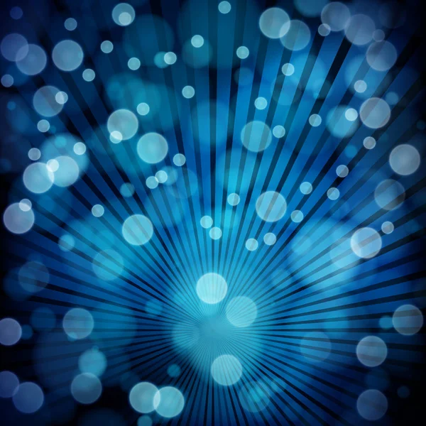 Blauer abstrakter Hintergrund mit Strahlen, Bokeh defokussierte Lichter. — Stockvektor
