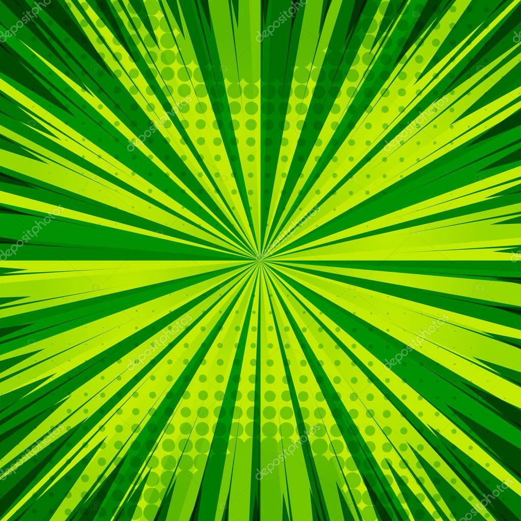 Abstract Comic Green Background Style Pop Art Design Retro Burst
