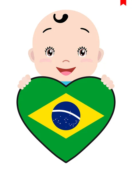 Lächelndes Gesicht Eines Kindes Eines Babys Und Einer Brasilianischen Flagge — Stockvektor