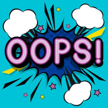 Oops - retro gölgeler ile yazı, noktalı resim deseni retro afiş arka plan üzerinde. 