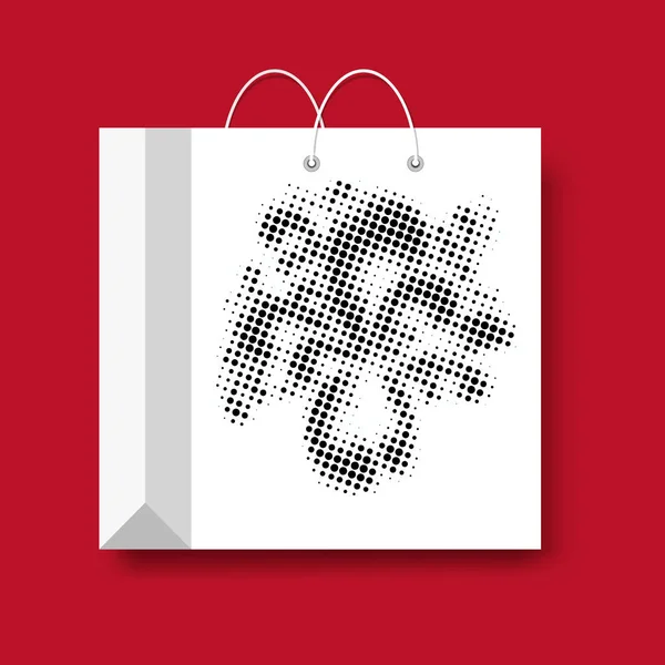 Bolsa de papel de compras, símbolo de marketing aislado sobre un fondo rojo . — Vector de stock