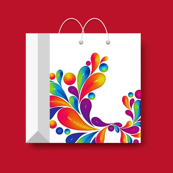 Bolsa de papel de compras, símbolo de marketing vectorial aislado sobre un fondo rojo . — Vector de stock