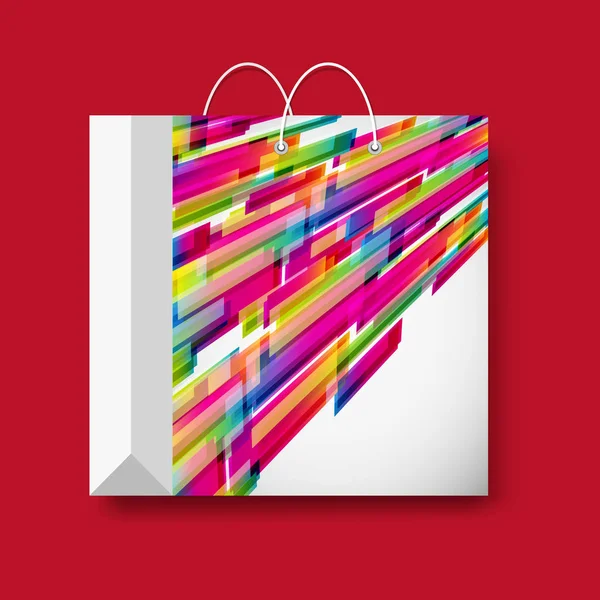 Bolsa de papel de compras, símbolo de marketing vectorial aislado sobre un fondo rojo . — Vector de stock