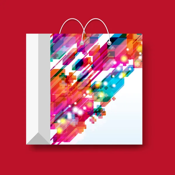 Shopping paper bag, vector marketing symbol isolated on a red background. — Stock Vector