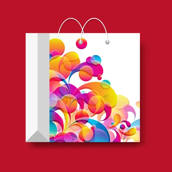 Bolsa de papel de compras, símbolo de marketing vectorial aislado sobre un fondo rojo . — Vector de stock