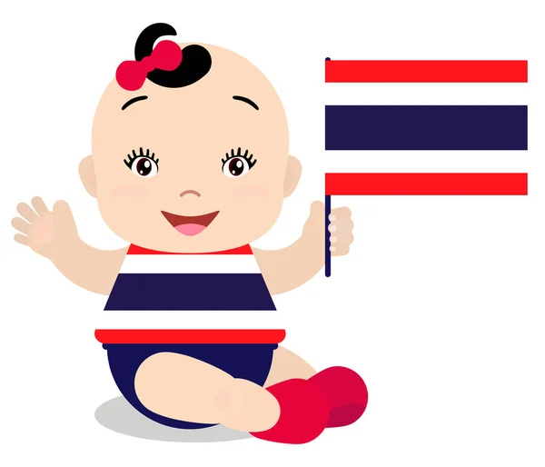 Bébé tout-petit souriant, fille tenant un drapeau thaïlandais isolé sur fond blanc . — Image vectorielle