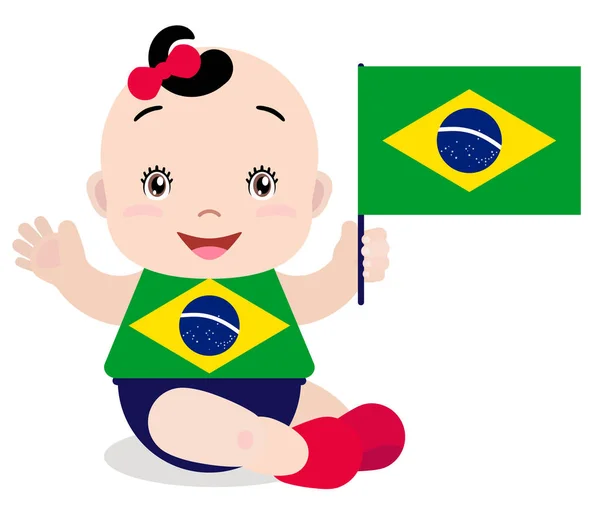 Lächelndes Kleinkind, Mädchen mit brasilianischer Flagge auf weißem Hintergrund. — Stockvektor