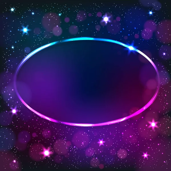 Colorful neon oval frame on a dark star background — Stock Vector