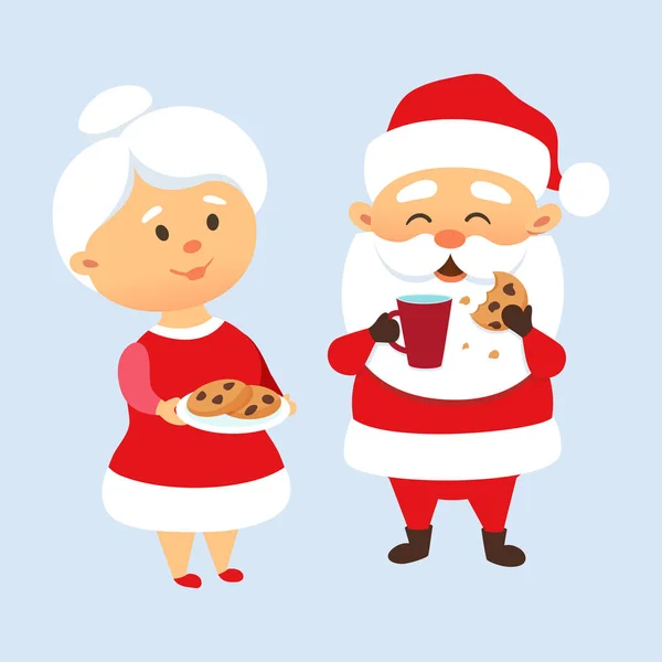 Santa eating cookies — Stock Vector