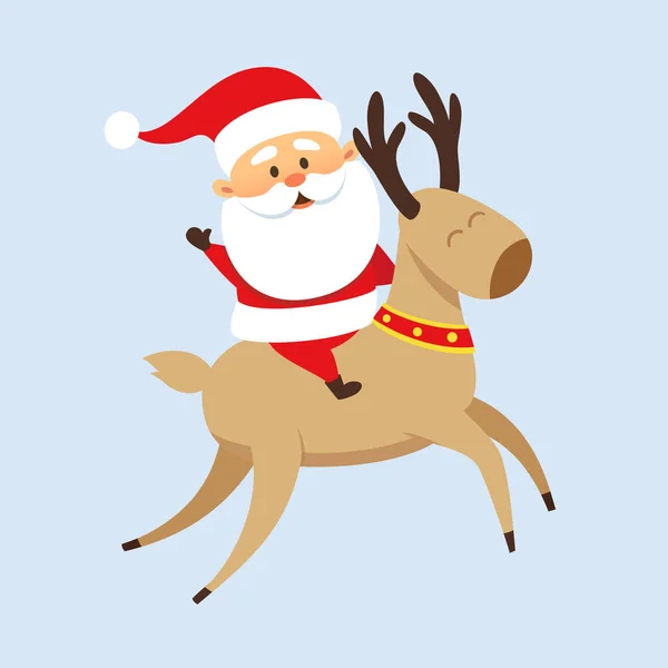 Papai Noel monta uma rena —  Vetores de Stock