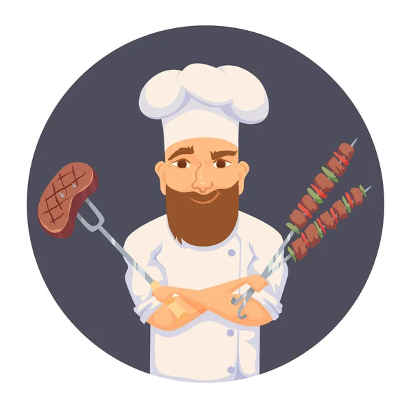 Шеф-кухар, приготування барбекю — стоковий вектор