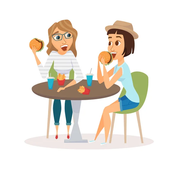 Kvinnliga vänner äta — Stock vektor