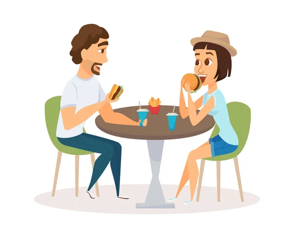 Pareja feliz comiendo — Vector de stock