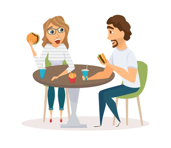 Pareja feliz comiendo — Vector de stock