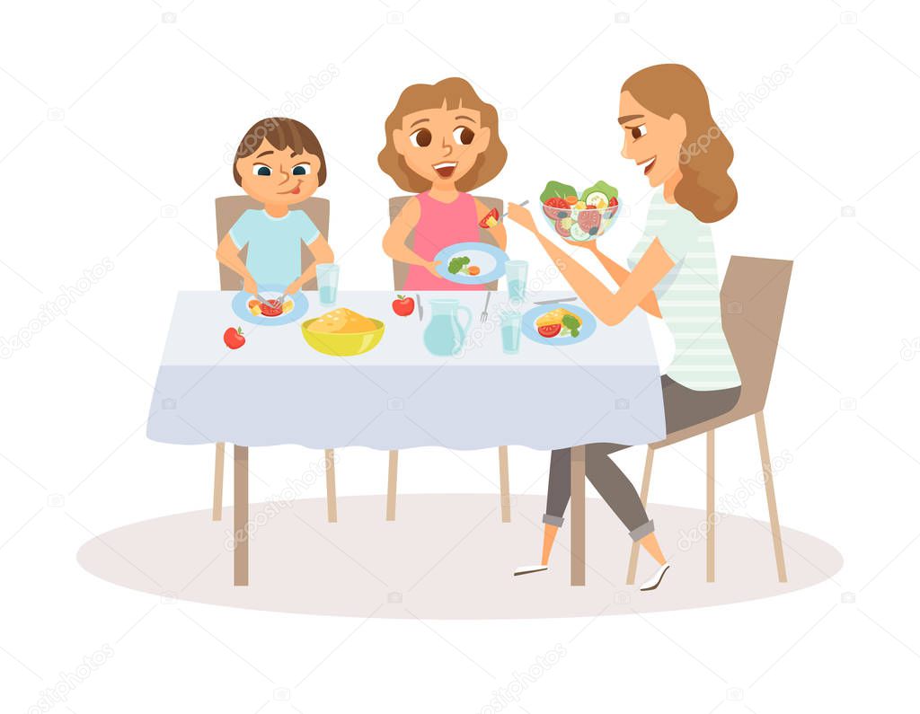 Mom and child eating