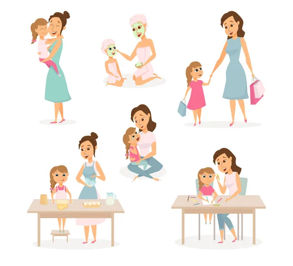 Mãe e filha conjunto — Vetor de Stock