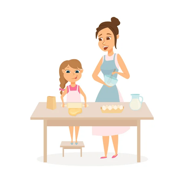 Mother and daughter cooking — Stock Vector
